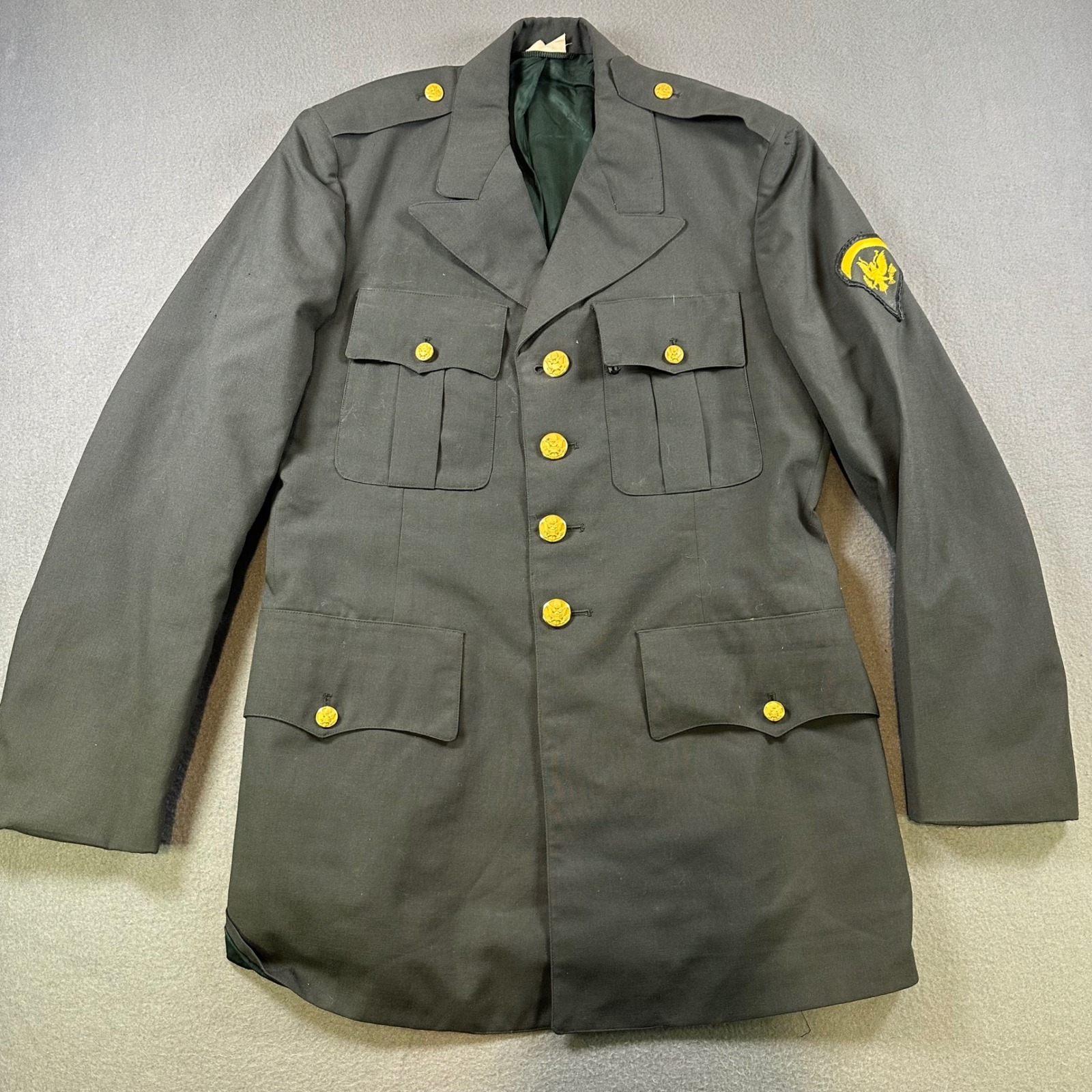 Us Army Mens Green Wool Blend Dress Uniform Service Jacket Coat 37r Ag-444